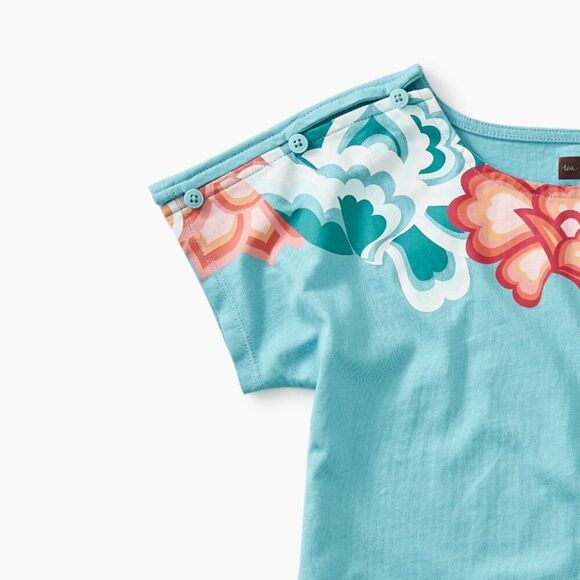 Tea Collection teal and peach floral short sleeve knit dress with pockets size 6 - Picture 2 of 11